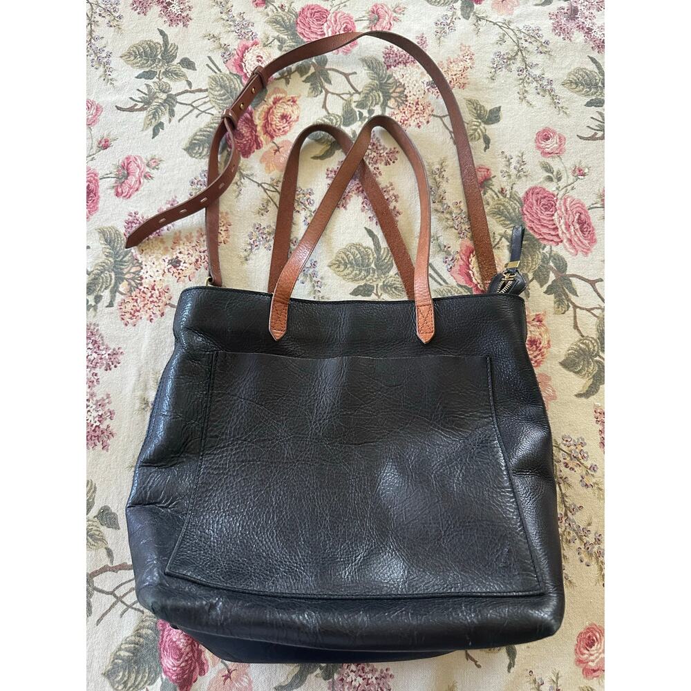 Madewell Medium Zip Top Transport Crossbody Black Leather Bag Detachable Strap
